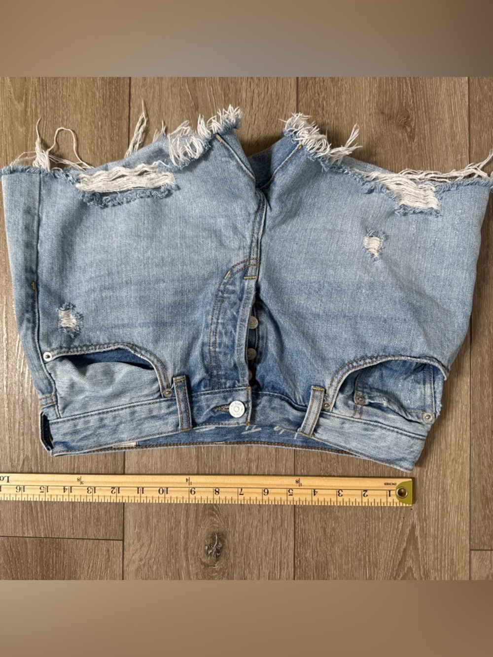 Free People Washed Blue Distressed Denim Cutoff Shorts - Picture 4 of 5